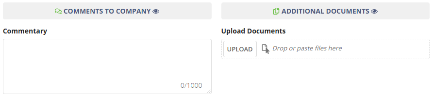Commentary and Upload Documents fields