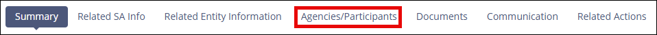 Agencies/Participants screenshot