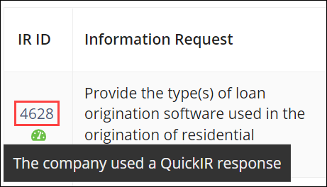 IR ID hyperlink for a QuickIR response