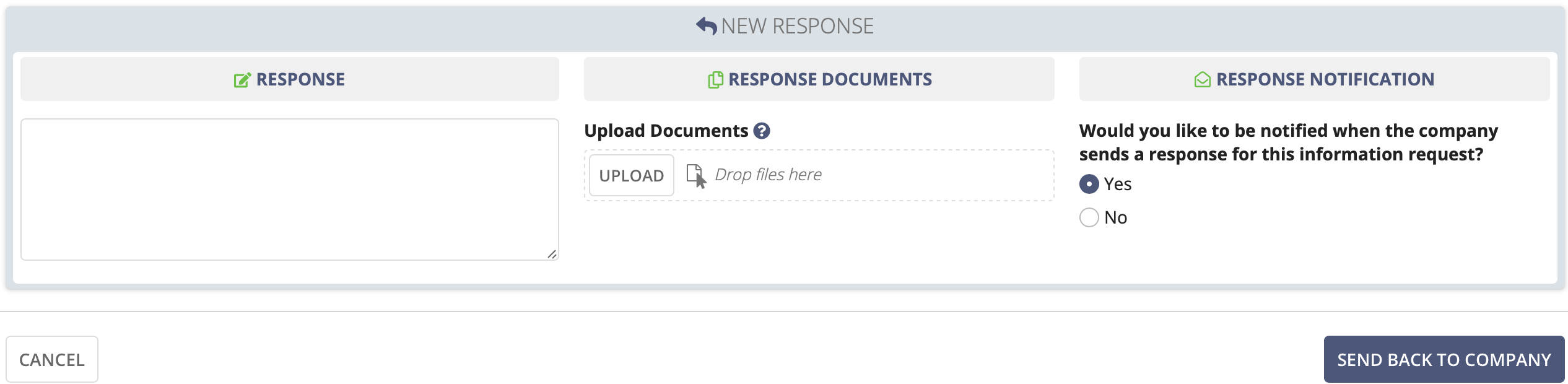Provide a response, and click Send back to company