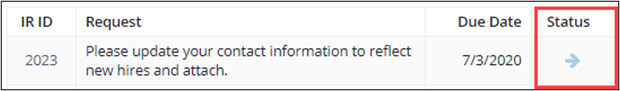 Information Request ID Hyperlink, showing "Status sent to Company"