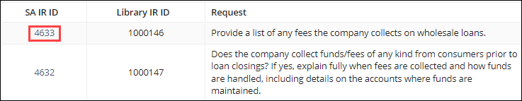 Click on the Information Request ID to choose the information request.