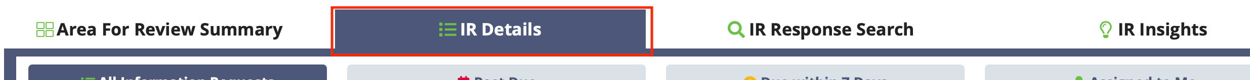 Screen capture of Information Request Details tab