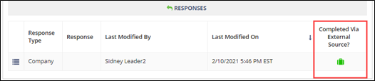 The responses section indicates if the company responded via an external email or file sharing link.