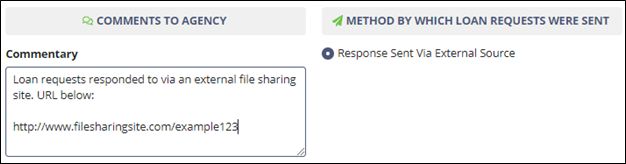 commentary to agency, including a link to an external file sharing site