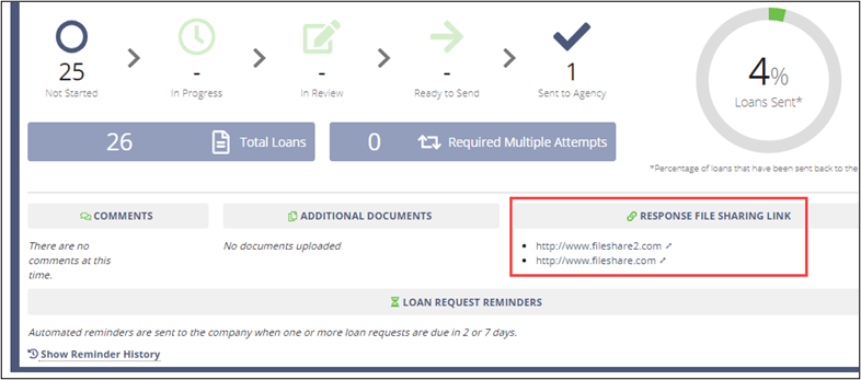 Thu Summary Pge, showing the Response File Sharing links