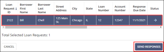 Select the Loan Request to send in bulk and click the Send Responses command