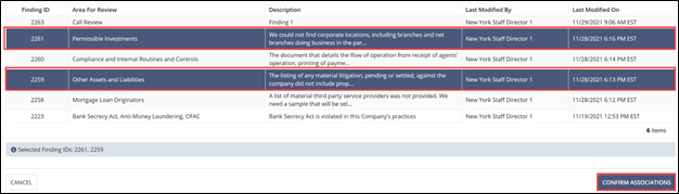 Confirm the findings associated with this MRA