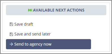 Choose from the options for next action