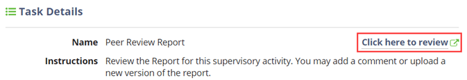 Task Details area, showing the Click here to review button
