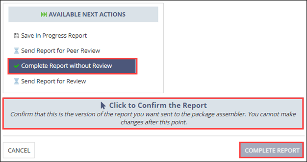 Complete Report button