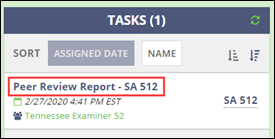 Peer Review task in the Task section of the home page