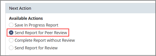 The Send Report for Peer Review option