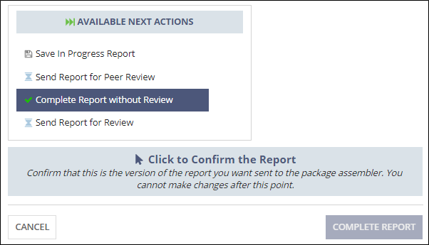 Choose the next available action after uploading the report