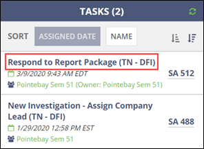 The respond to reports task on the homepage task menu