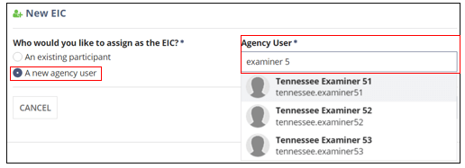 Select the EIC from New Agency users