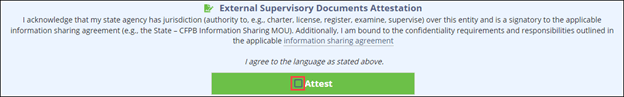 Screen capture of the Attest checkbox.