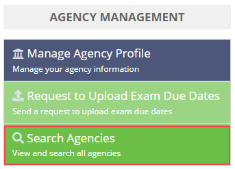 Search Agencies button on the Agency Management widget on the SES Home Page