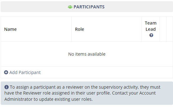 Screen capture showing the Add Participant in the Participants section when responding to an invitation to join an SA.