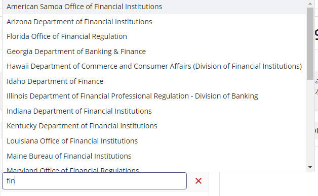 Screen capture showing the list of agency names matching the text typed in the Agency field