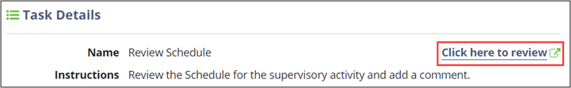 click here to review on the Task Details begins the review of the SA