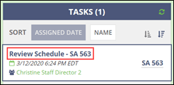 The Tasks menu on the SA homepage shows the review task for the newly initiated SA