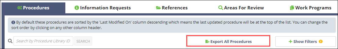 Export all procedures button