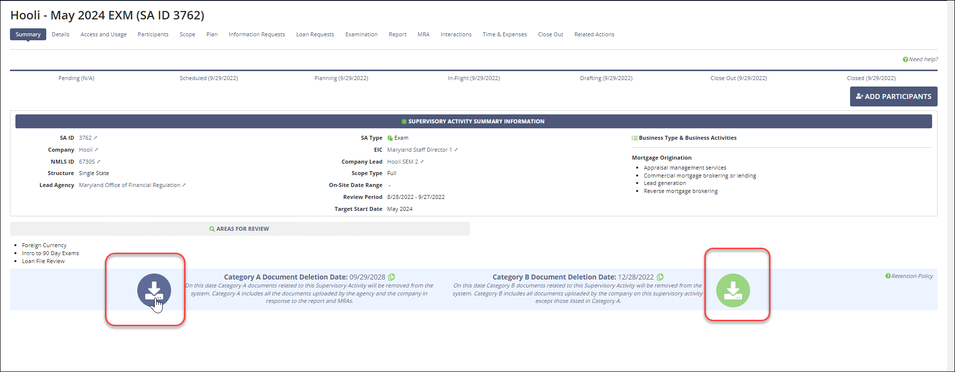 Screen capture of the Summary page of the SA