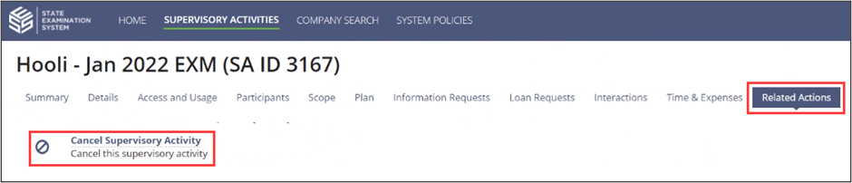 Cancel Supervisory Activity command