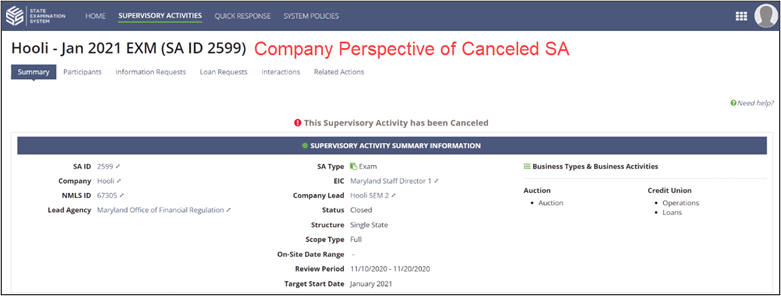 Company Perspective of a Canceled SA
