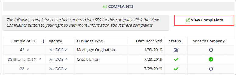 View complaints button