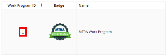 Work program list with Work Program ID link highlighted.