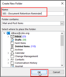 Type a Name for the new folder