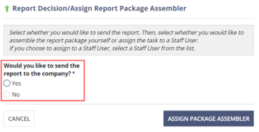 Option to send or not send the report to the company.