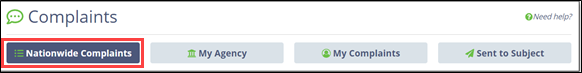 The Nationwide Complants tab of the Complaints menu