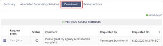 View Access button on the Complaint Record