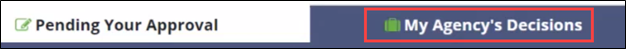 The My Agency's Decisions tab lists your Agency's decisions with regard to Complaints Access by other agencies.