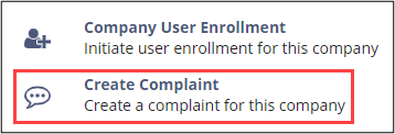 Click the Create Complaint command to initiate a complaint