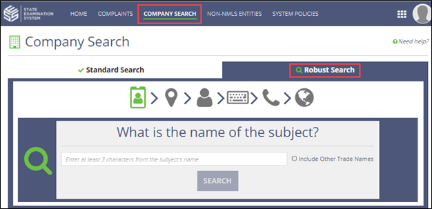 The Robust Search wizard is found by clicking Company Search on the top menu bar