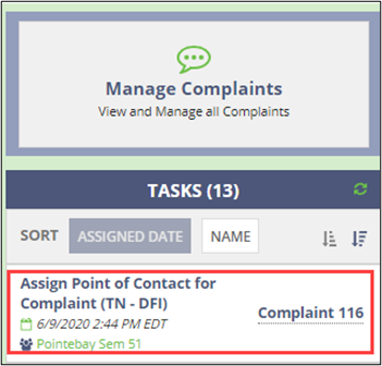 Tasks list on the SES home page
