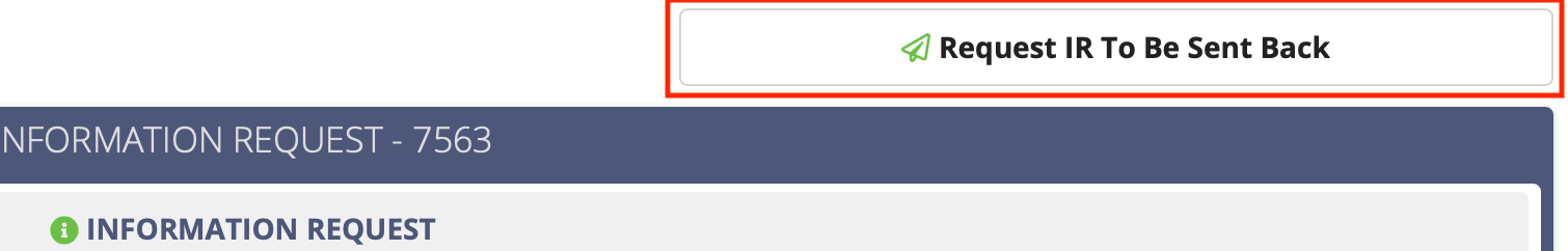Screen capture of the IR display, showing the Request IR to be Sent Back button