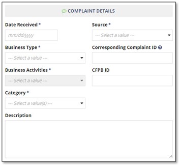 screen capture showing Example of Complaint Details