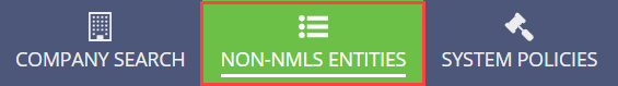 Main Menu bar showing the NON-NMLS ENTITIES command