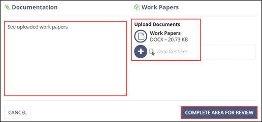 Click the Complete Area For Review buton