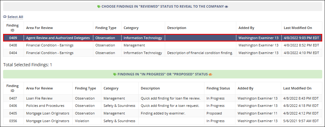 Select findings to share with the company during the exit meeting
