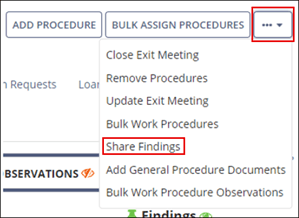 Share Findings Menu option
