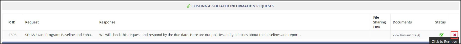 Screen capture showing the existing associated IRs.