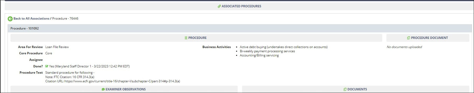 Screen capture showing associated procedures.