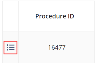Screen capture showing the details icon for the Procedures