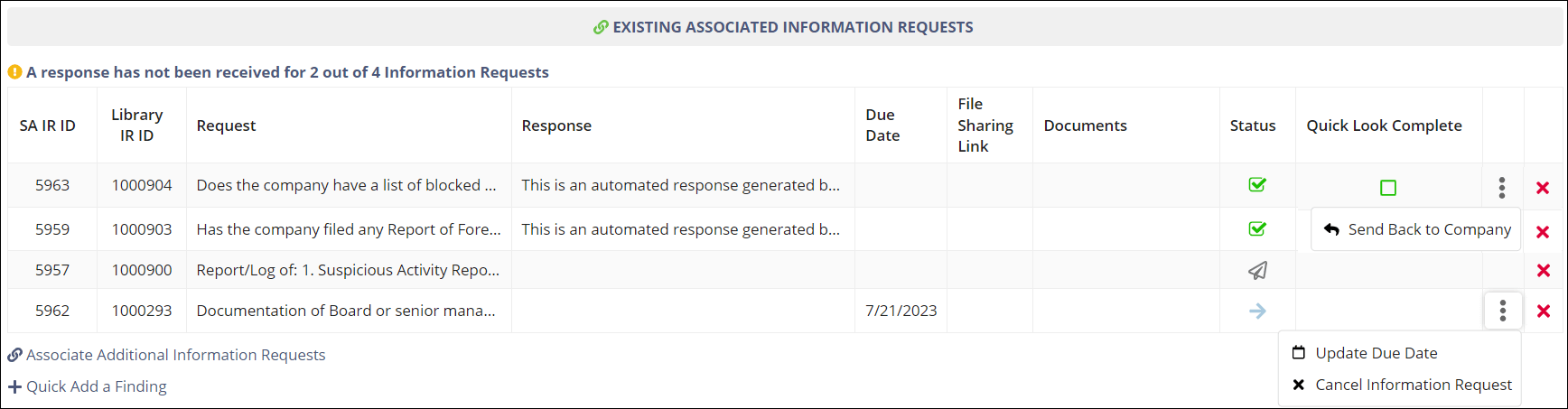 Update associated IRs on Work Procedures screen